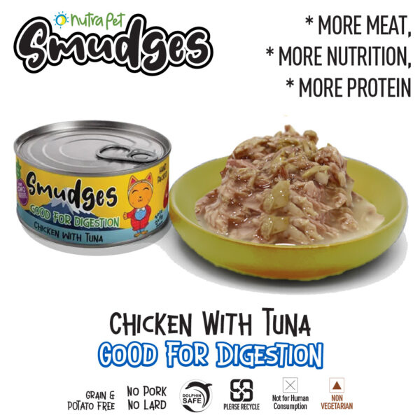 Smudges Adult Cat Food Chicken Flakes with Tuna in Soft Jelly pack 80g can