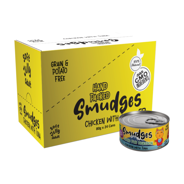 Smudges Adult Cat Food Chicken Flakes with Tuna in Soft Jelly pack (80g x 24 cans)
