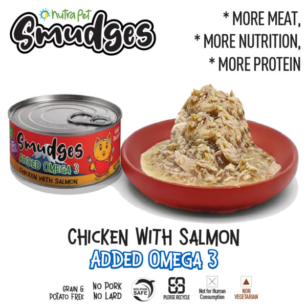 Smudges Adult Cat Food Chicken with Salmon in Gravy 80g can