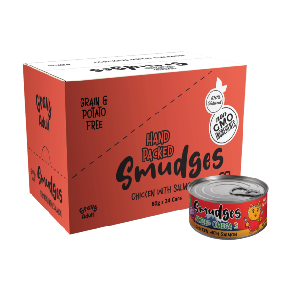 Smudges Adult Cat Food Chicken with Salmon in Gravy pack 80g x 24 cans