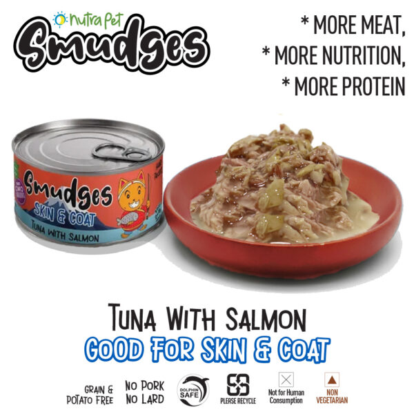 Smudges Adult Cat Food Tuna Flakes with Salmon in Soft Jelly can 80g